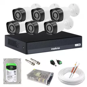 Kit 6 Câmeras de Segurança Full HD Completo c/ DVR 8 Canais MHDX 1108-C Intelbras