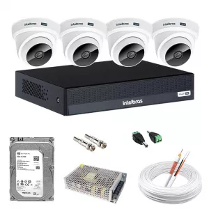 Kit Câmeras Intelbras C/ 4 Dome Internas e Gravador MHDX 1004-C