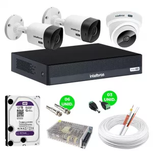 Kit Câmeras Intelbras 2 Bullet Externas e 1 Dome Interna C/ Gravador MHDX 1004-C